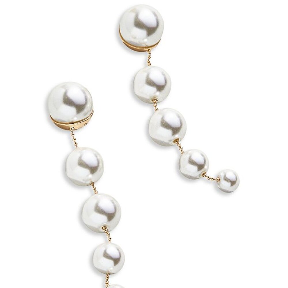 NWT Baublebar Women's White Gold Sheri Imitation Pearl Linear Drop Earrings